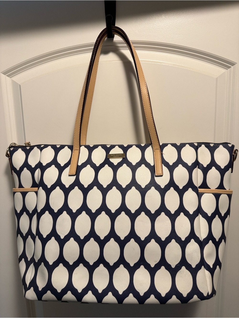 kate spade Adaira Baby Bag in retired “Lemon” print with Tan Handles